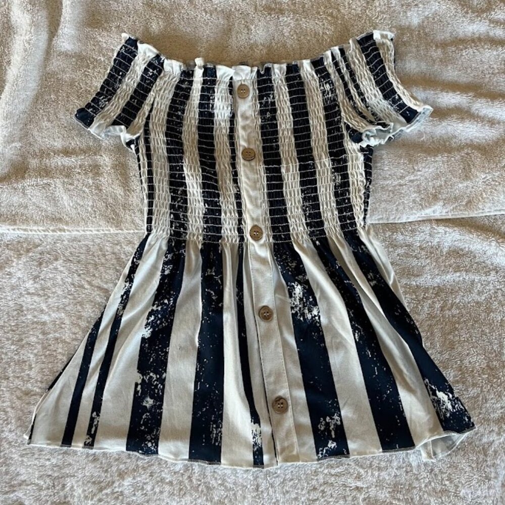 Rue 21 Elastic/Stretchy Shirt, Blue & White Stripe, XS